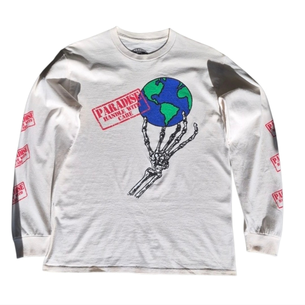 PARADISE NYC Graphic Long Sleeve Tee Shirt, Medium, Cream. Retails $120
